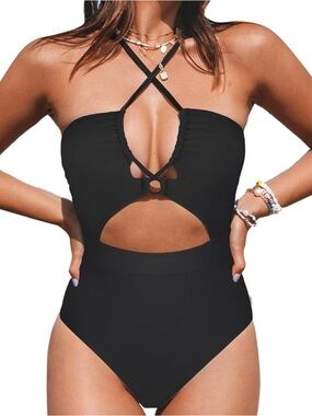 Cupshe Black One-Piece Cutout Swimsuit with Crisscross Straps